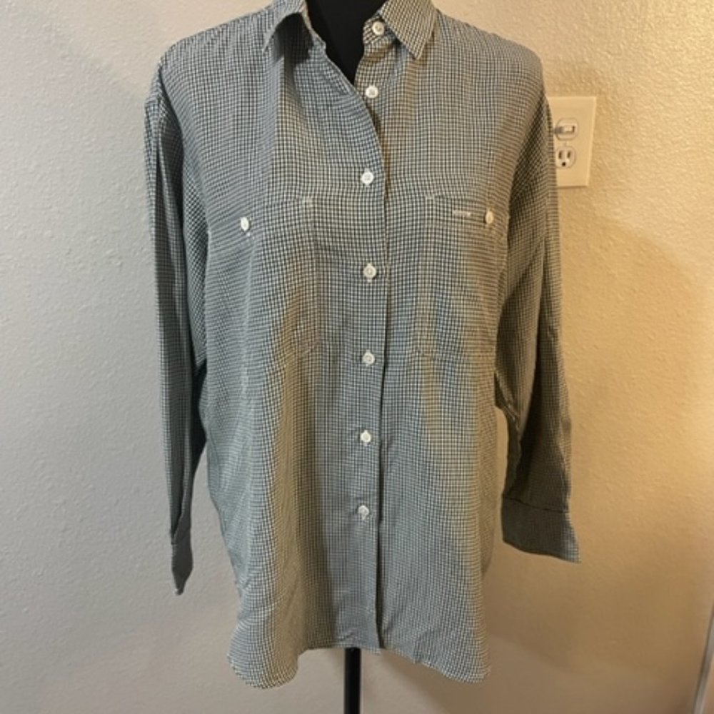 Banana Republic 90s Vintage Green and White Check L/S Blouse Size S